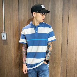 美國百分百【全新真品】GAP 短袖 POLO衫 上衣 美式休閒衫 棉質 男 藍白條紋 L號 C286