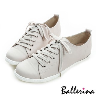 Ballerina-臺灣製全真牛皮綁帶休閒鞋-可可灰