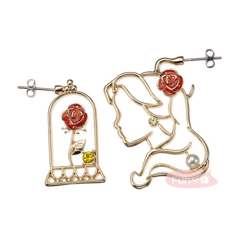 *♥:·.現貨·:*✡日本Disney迪士尼商店♥針式耳環 美女與野獸  貝兒 公主 玫瑰