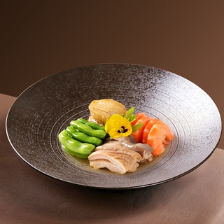 復古盤子高級感中餐陶瓷黑色圓形菜盤子飯店個性創意網紅餐具