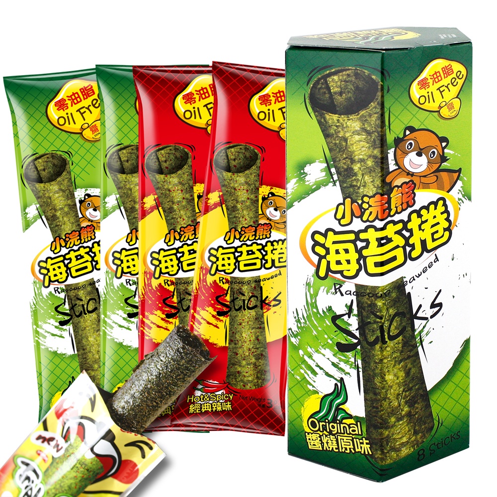 泰國小浣熊  零油脂海苔捲- 醬燒原味/經典辣味 24g 烤海苔