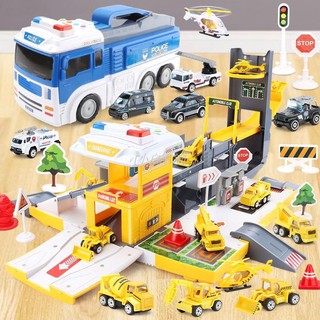 小白 兒童玩具 汽車玩具 套裝 組合 益智玩具 早教玩具 彈射 軌道 滑行 貨櫃車 多功能玩具車模型 模擬 聲光故事