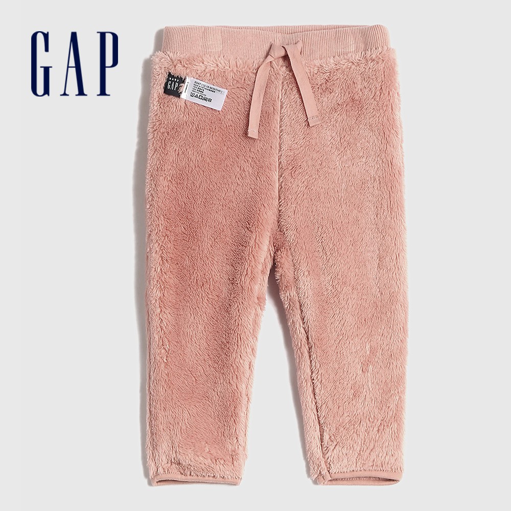 Gap 嬰兒裝 仿羊羔絨鬆緊長褲-淡粉色(616432)
