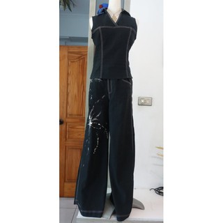 [Ｃ.M.平價精品館]M現貨出清特價//設計師品牌久晴服飾/品味藝術風彩漆系列寬版品味長褲套裝