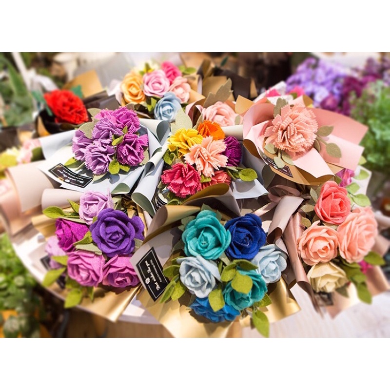 不織布小花束材料包免裁剪仿真玫瑰花束康乃馨玫瑰花情人節母親節人造花diy 不織布送禮禮物 蝦皮購物