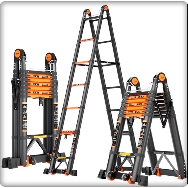中台工具 強化版航太鋁伸縮梯二折梯帶平衡桿 輪子一字梯a字梯多功能加厚折疊梯摺疊梯升降工程樓梯關節