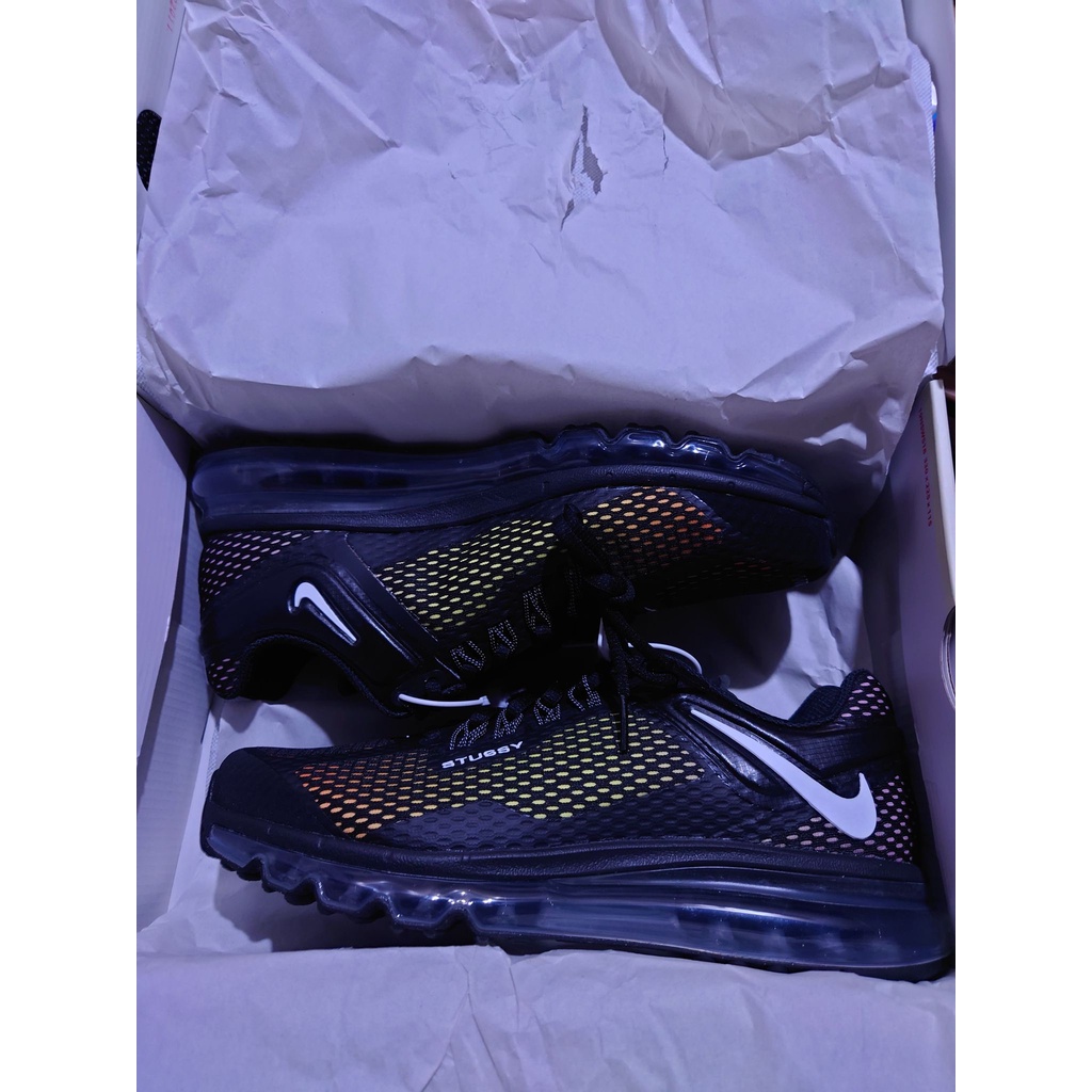 [二手極新] STUSSY x NIKE AIR MAX 2013 黑色 US9.5  黑彩虹 倒勾 氣墊 跑鞋 男鞋