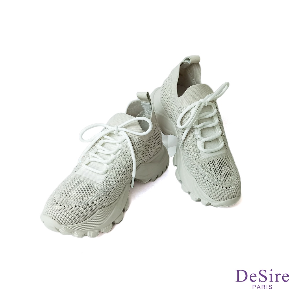 【DeSire】透氣鑽飾針織大厚底休閒鞋-白色(1337202-90)