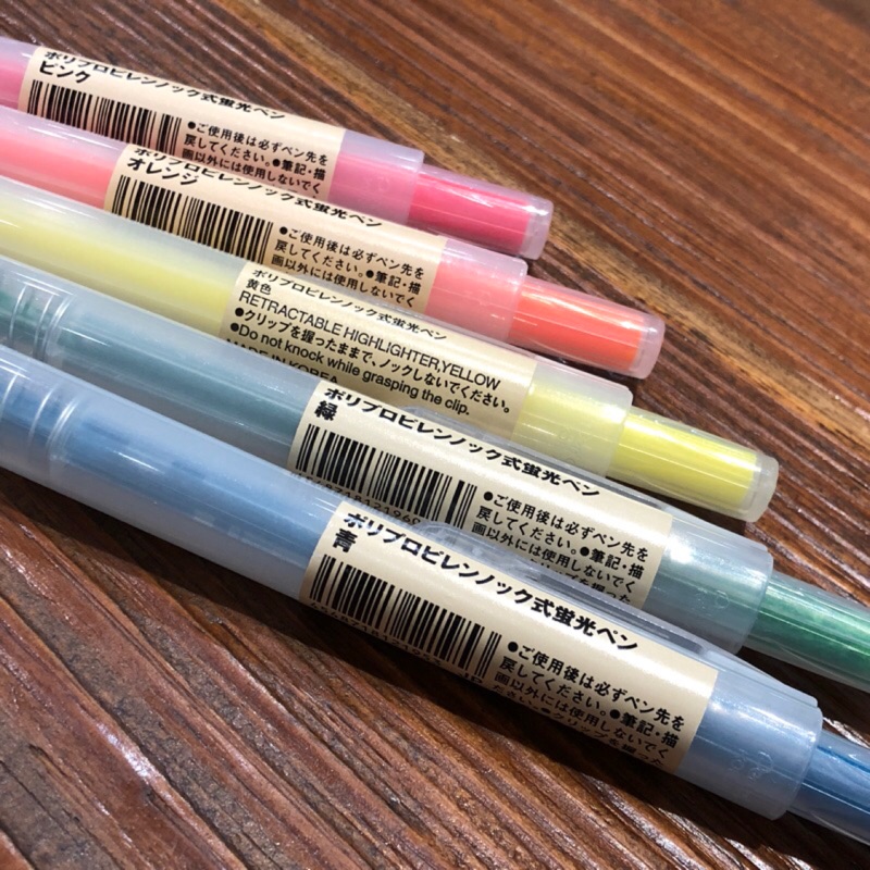 螢光筆🌟新降價  [好感生活推薦]  品項：MUJI無印良品 PP按壓螢光筆 粉紅 橘 黃 藍 綠　無印 筆 文具