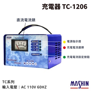 MASHIN 麻新電子【TC-1206】電池充電機 充飽跳停 充電器 電瓶 汽車充電器 充電機 三段調整 充電器 全自動