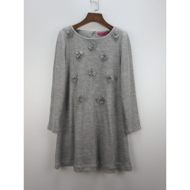 Anna Sui安娜蘇日本製灰色刷毛花朵洋裝/長版上衣