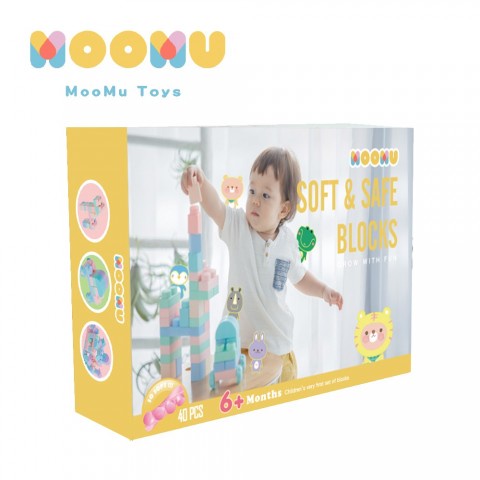 【MOOMU】馬卡龍香草軟積木 40pcs 盒裝 全新