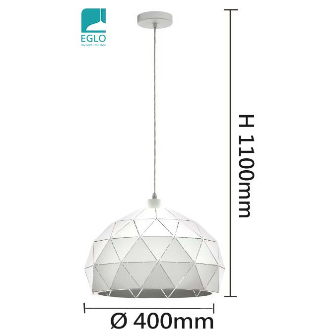 EGLO奧地利燈飾】ROCCAFORTE鐵藝玻璃吊燈(白)(E27*1) 97855 | 蝦皮購物
