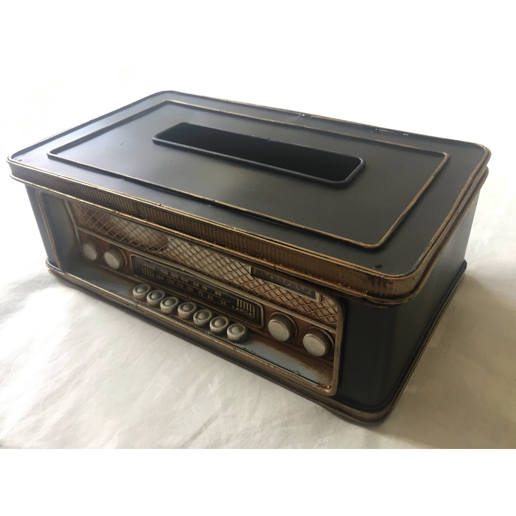 復古工業風鐵藝收音機造型面紙盒 創意 擺飾