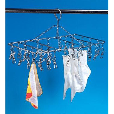 S-50B不銹鋼長方三折吊衣架-吊襪架--不鏽鋼夾-32夾，304不銹鋼曬衣架，可曬襪子內衣褲子毛巾