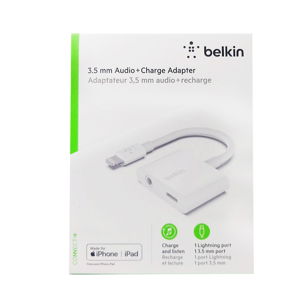 Belkin貝爾金 音頻轉接線iPhone Lightning  3.5mm耳機音訊 + 電源分插器