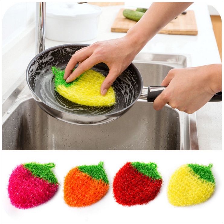 韓國可愛草莓水果洗碗巾亞克力洗碗巾滌綸絲手鉤針洗碗布去除ipad上的污垢