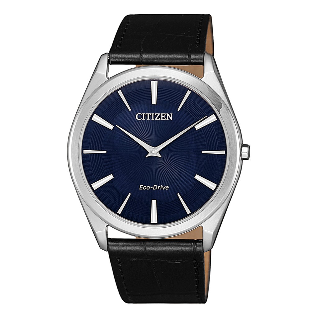 (超薄)CITIZEN 星辰錶 超薄簡約光動能皮革腕錶-黑x藍面(AR3070-04L)38.4mm