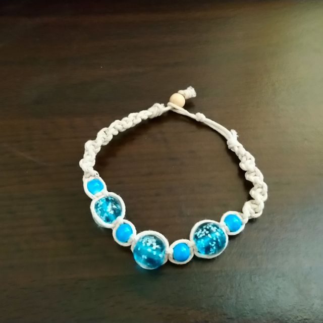 全新 沖繩 日本帶回 日本製 藍色 琉璃珠 手環 蓄光石 手鍊 飾品 送禮 禮物 浪漫 手鏈