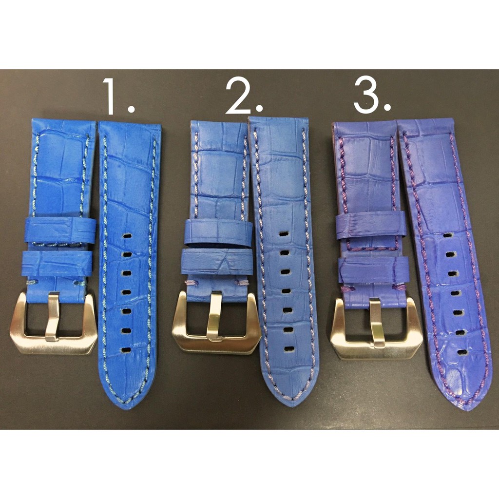 24mm高質感奪目搶眼天藍,紫藍,粉紫色,可替代panerai原廠錶帶之鱷魚皮紋真皮厚實錶帶