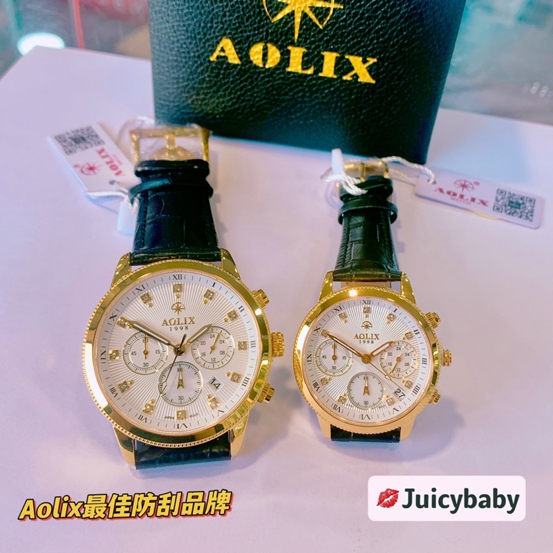 💋Juicybaby ✨Aolix 奧利士 新品三眼金錶紳士男錶女錶 防水/防刮/保固兩年/日本石英機芯 情人節禮物復古