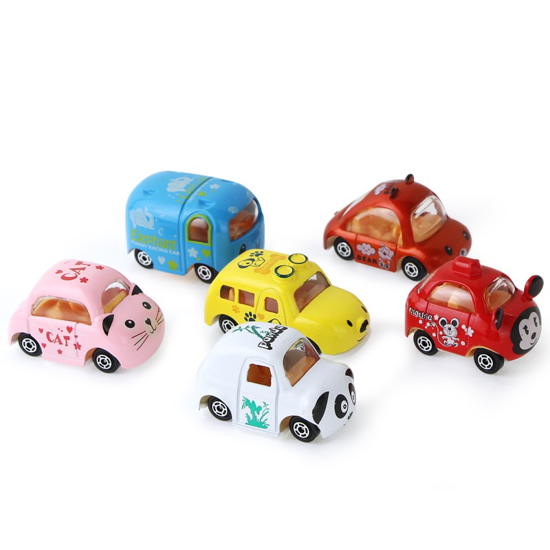 6只/套 兒童Q版迷你版合金車模型 卡通動物形狀 熊貓 猴子 小熊 玩具車模型 出租車 巴士車 寶寶益智早教玩具 現貨