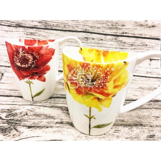 ║臺韓骨瓷餐具批發║➡月牙杯-紅花 黃花 骨瓷杯 下午茶咖啡杯 耐摔/花茶杯/馬克杯/特色的風格杯/餐廚用品/工廠批發