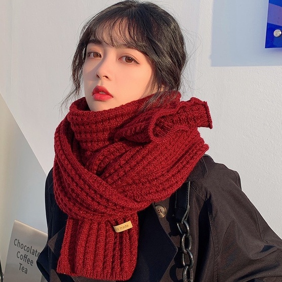 圍巾 handmade 韓國流行圍巾毛線純色圍巾保暖圍巾 73792