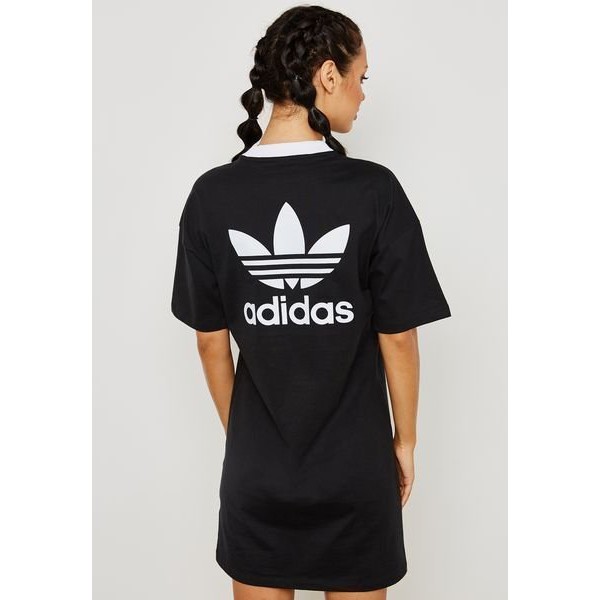 Adidas Originals 黑 黑白 大logo 長版上衣 連身裙 洋裝 女 dh3184