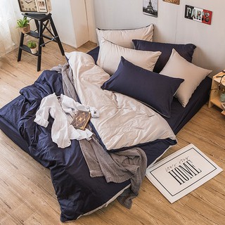 戀家小舖 台灣製床包 單人床包 薄被套 紳士藍 100%精梳棉 床包被套組 含枕套 撞色系列 經典 素色