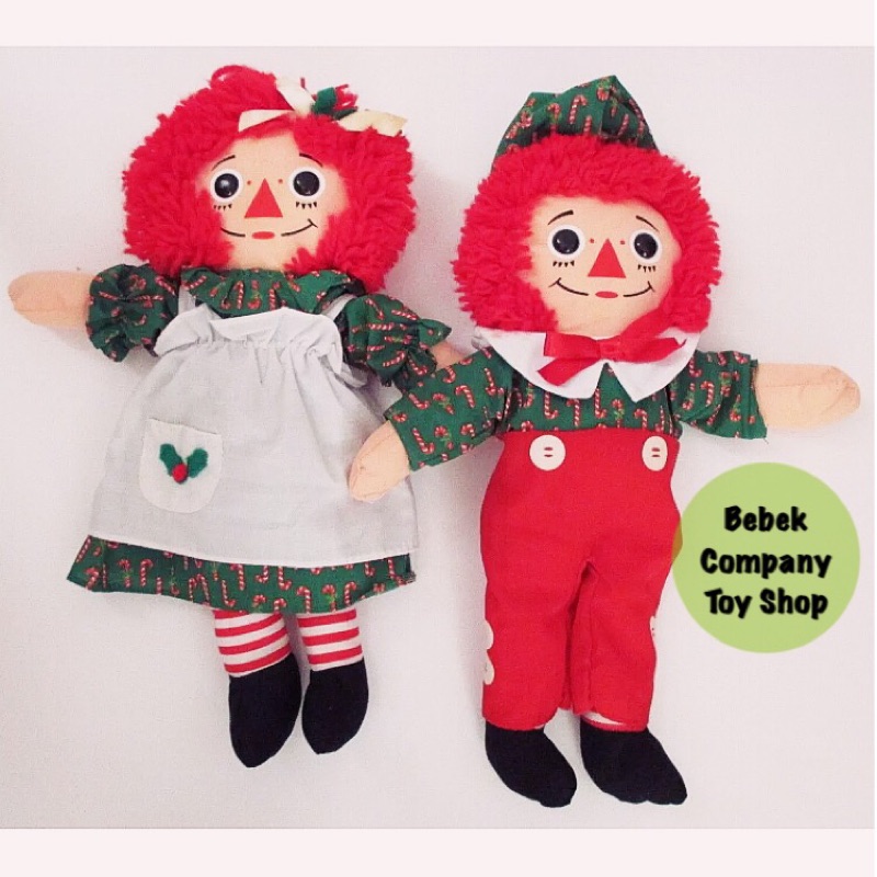 一對 1990年 聖誕節 12吋/30cm raggedy Ann &amp; Andy 古董 絕版玩具 布偶 安娜貝爾 娃娃