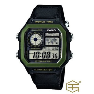 【天龜】CASIO AE-1200WHB-1B 十年電力世界時間黑帆布錶帶款
