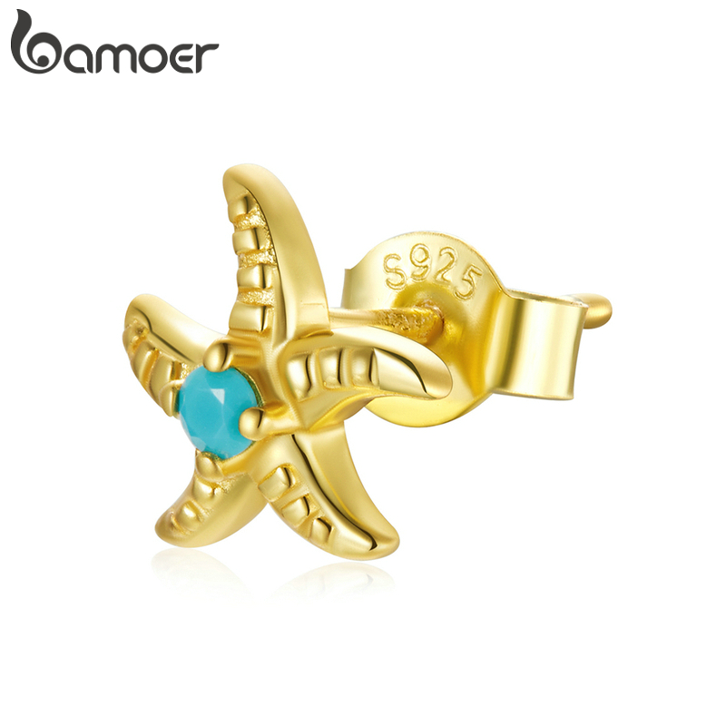 (1 件) Bamoer 耳環 100% 純銀 925 神秘西班牙系列 - 海星時尚首飾女士和女孩禮物 SCE1152