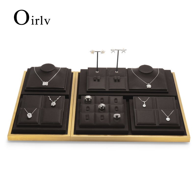 Oirlv 戒指耳環項鍊模特架 珠寶展示架 高級珠寶展示陳列組合道具 珠寶店展示套台 珠寶收納存儲托盤 TT066