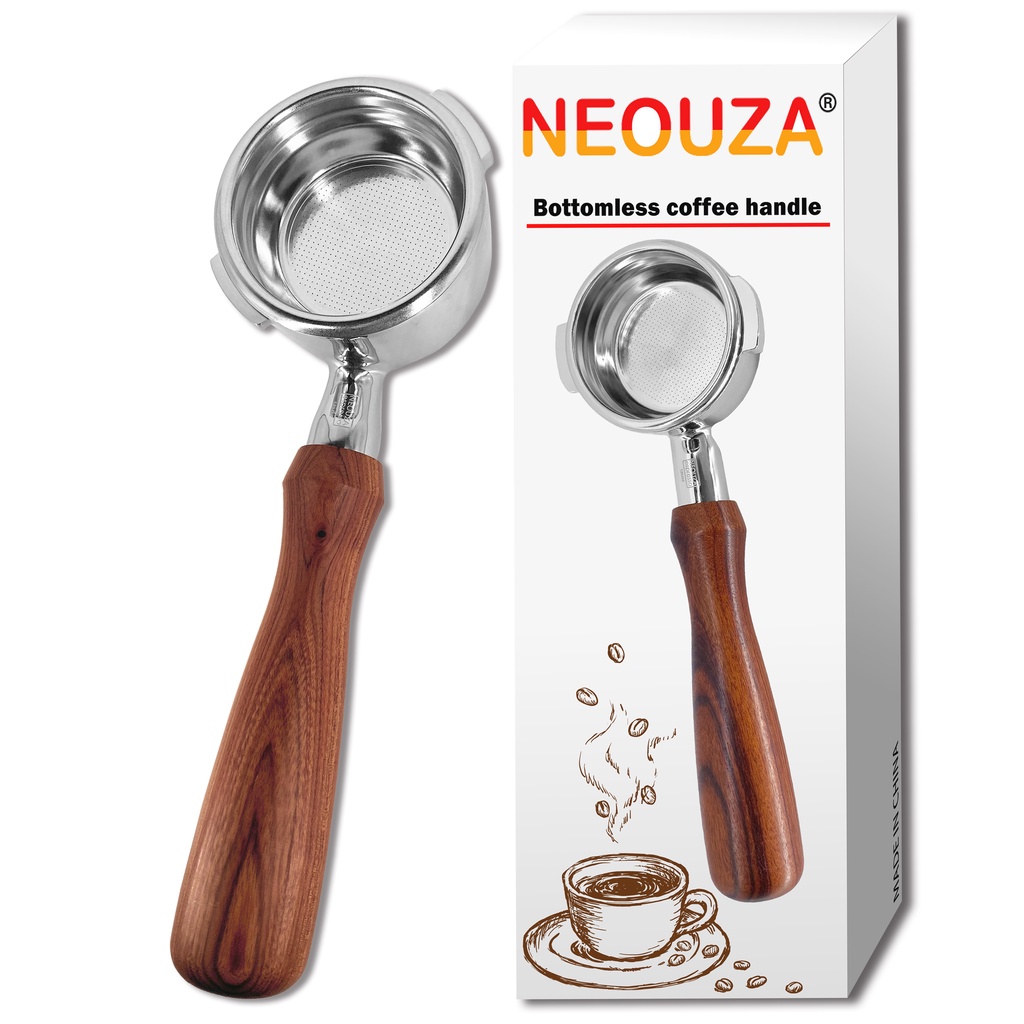 NEOUZA 58mm 304 不鏽鋼義式咖啡機手柄實木無底 適用GAGGIA Classic Pro兩耳（含粉碗）