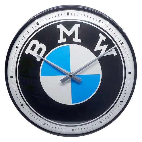 【德國Louis】BMW Retro石英鐘 品牌掛鐘金屬外殼摩托車重機車庫居家復古裝飾經典圖案圓形款時鐘10015133