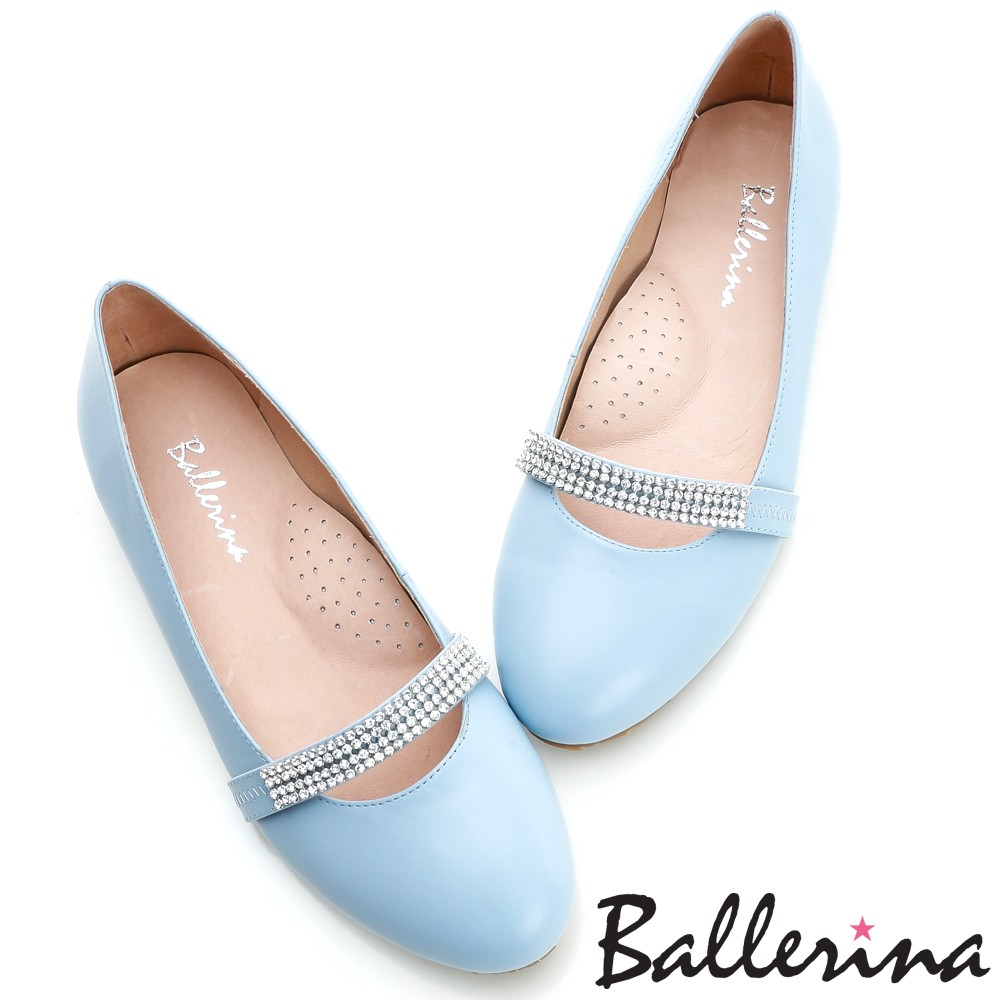 Ballerina-全真皮亮鑽帶瑪莉珍娃娃鞋-藍【BD500229UE】