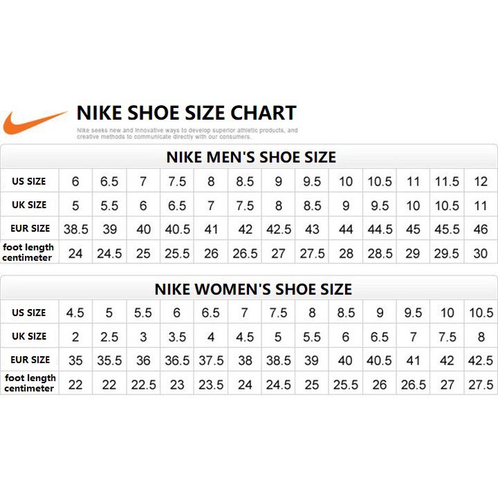 nike us women's shoe size chart