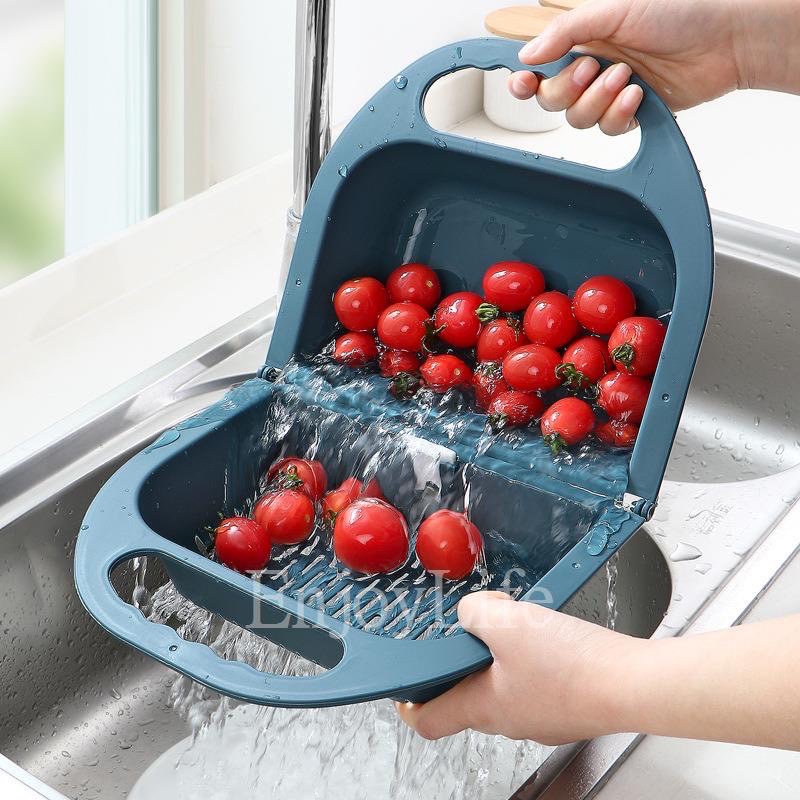 【Enjoy Life】二合一折疊瀝水籃 蔬果洗菜籃 居家必備水果籃 兩用摺疊籃