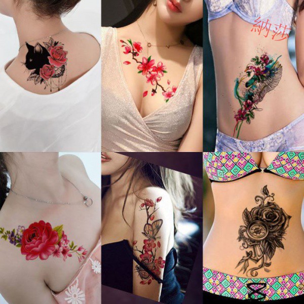 胸口貼個性女款紋身玫瑰紋身貼性感大圖案女後背腹部遮疤刺青貼紙納莎 蝦皮購物