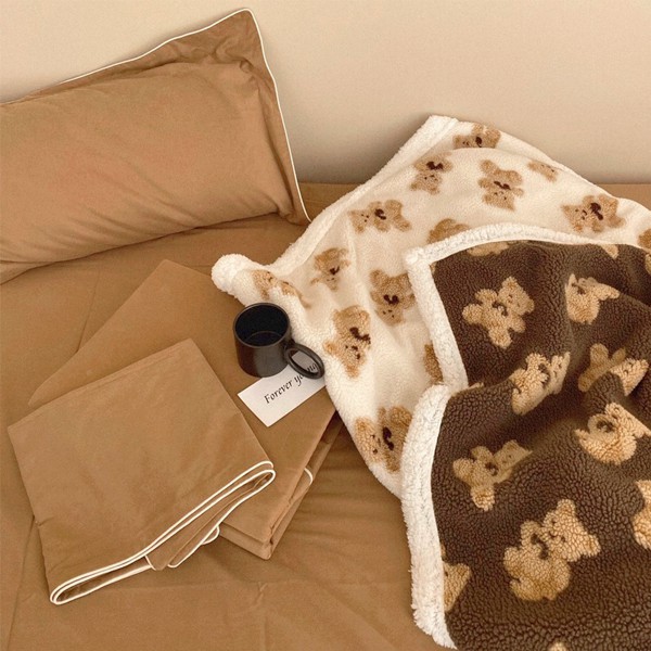 海貍良品 台灣現貨 北歐風小熊羊絨毯新品限時破盤價冬天法蘭絨保暖毯寒流保暖懶人毯舒適毯棉被毯子