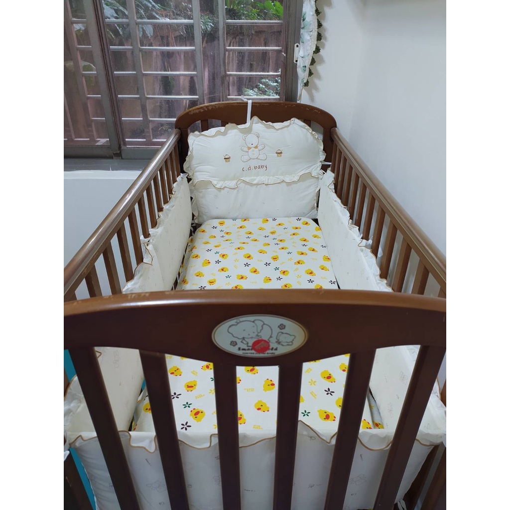 二手~台灣純棉製造💟嬰兒床護圍💢嬰兒床圍💝四面環圍嬰兒床(120*60cm)安全舒適,防護您的寶寶