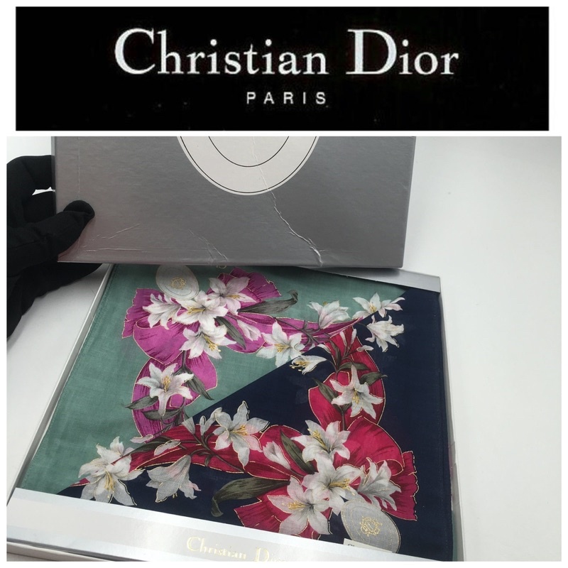 新古真品 Christian Dior 手帕 花紋 盒裝2件組 綿100% 盒189