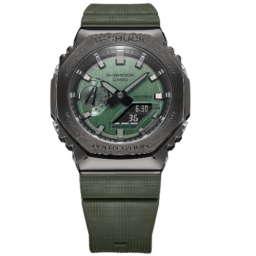 【CASIO 卡西歐】G-SHOCK 灰綠 金屬錶殼 八角型錶殼 GM-2100B--3A_44.4mm