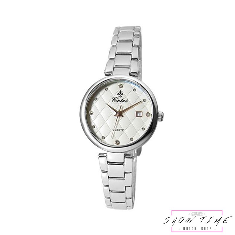 CINTAS 水鑽時刻氣質格紋面盤女腕錶-鋼帶/白面銀 3001LS-2 [ 秀時堂 ]