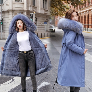 【爆款熱銷】派克棉服女 冬季新款 韓版 寬鬆女版 加厚刷毛 中長款 羽絨棉衣外套（藍色最大可穿到6XL）