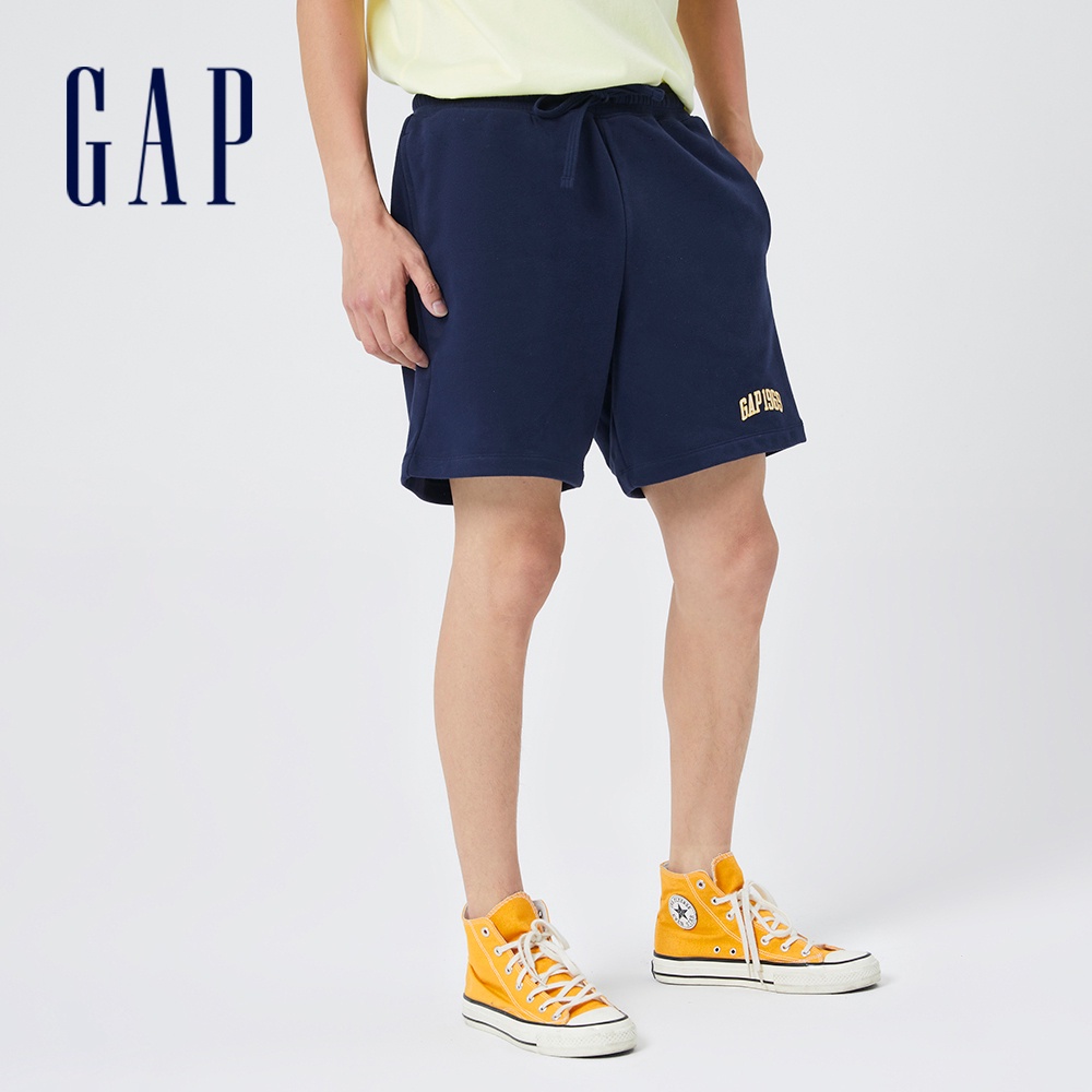 Gap 男女同款 Logo抽繩運動短褲 碳素軟磨法式圈織系列-海軍藍(883650)