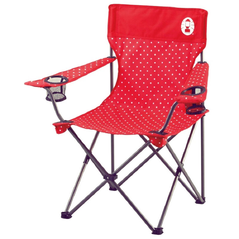 美國Coleman 圓點紅色 置杯架露營導演椅 全新