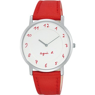 【agnes b.】法式簡約時尚腕錶-白x紅 34mm 7N00-0BC0R(BG4005P1)