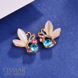 絢彩家【OSMAR】鑲鑽貓眼石蝴蝶 無耳洞黏貼式耳環 附10對貼紙補充包 貼耳式